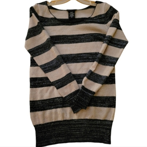 Metaphor Sparkle Black Tan Striped Long Sleeve Sweater Size Small - Picture 9 of 9
